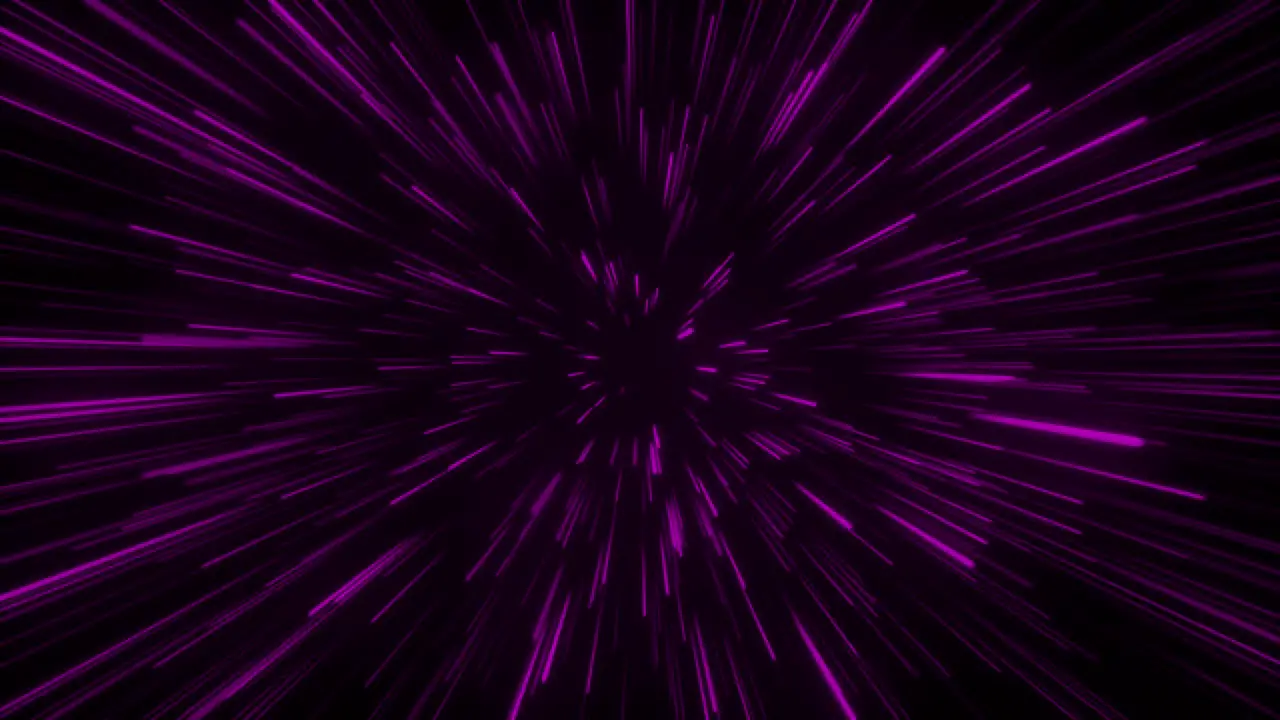 Seamless loop particle light zooming lines tunnel in space air on black background neon glow beam laser abstract 3D animation motion graphics visual effect colourful 4K pink