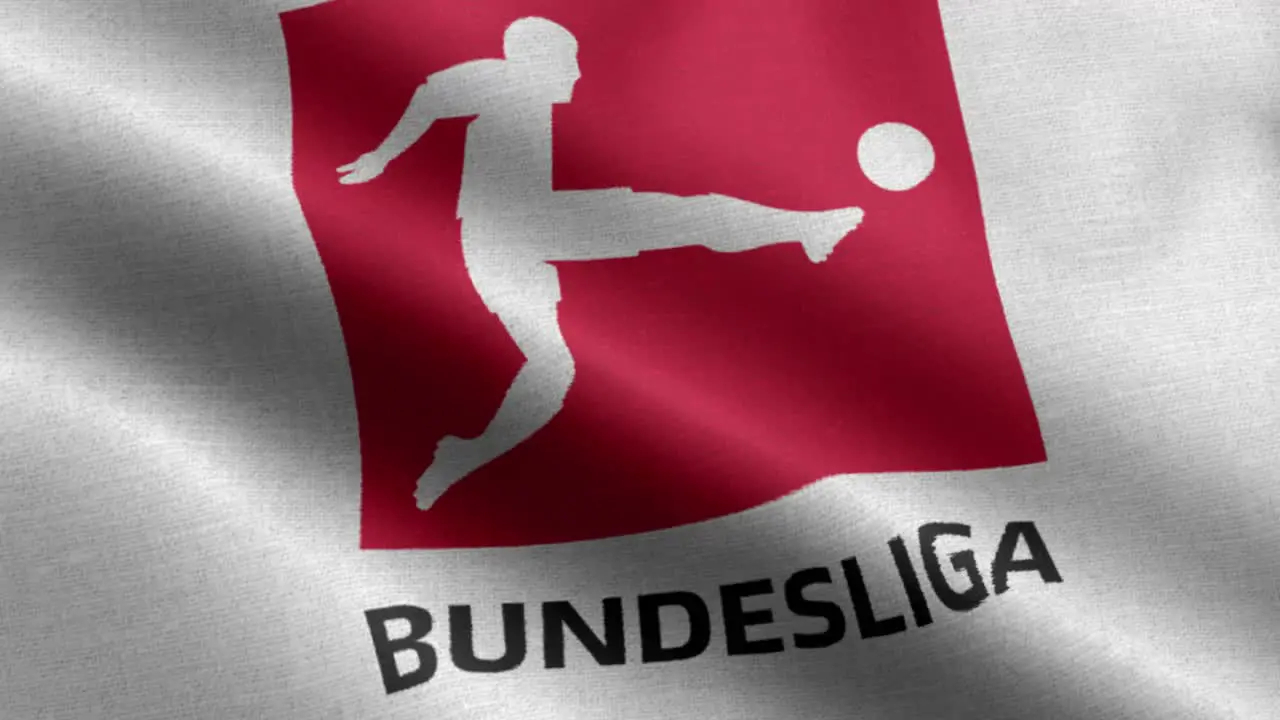 White 4k closeup animated loop of a waving flag of the Bundesliga Logo