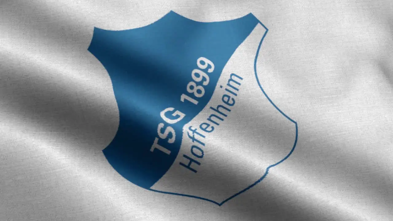 White 4k closeup animated loop of a waving flag of the Bundesliga soccer team Hoffenheim