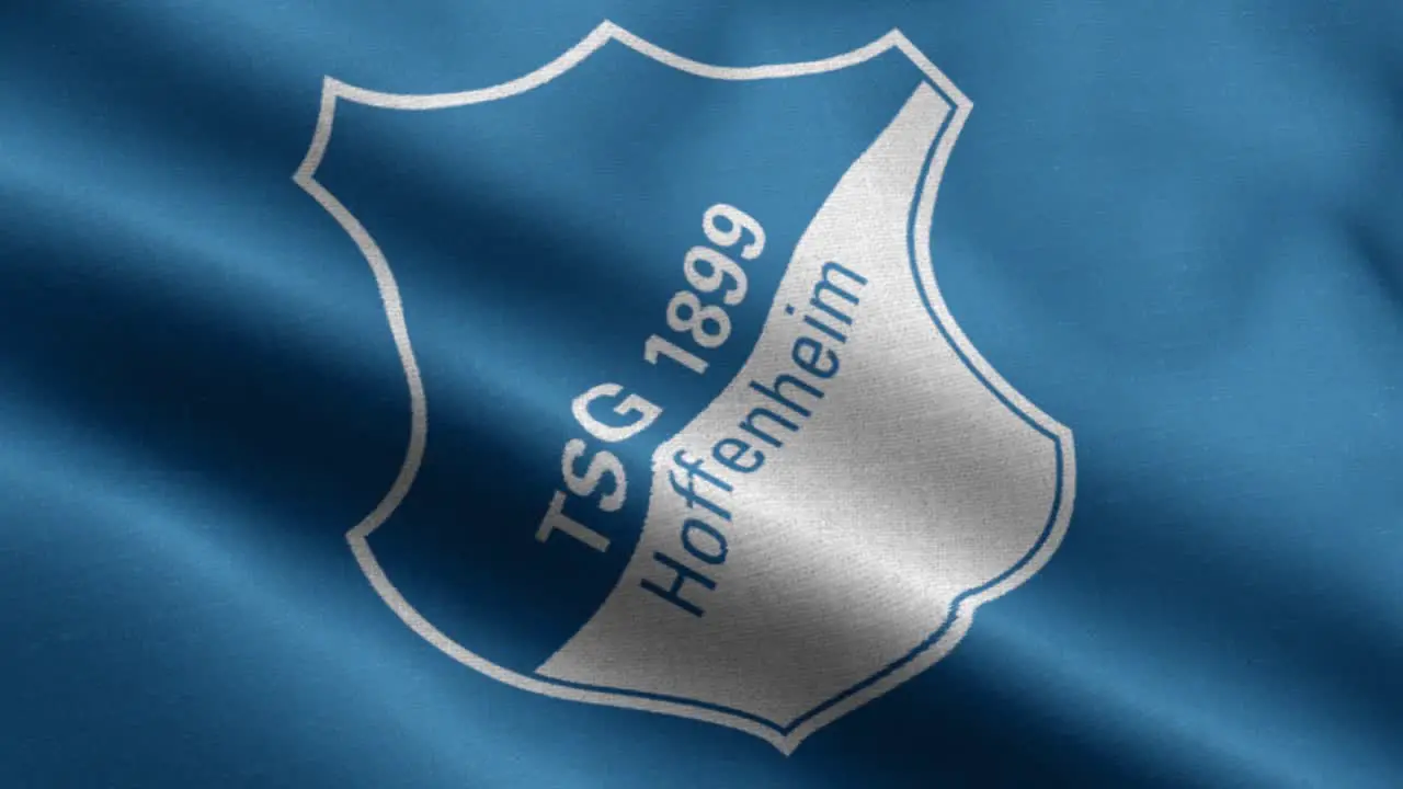 Blue 4k closeup animated loop of a waving flag of the Bundesliga soccer team Hoffenheim