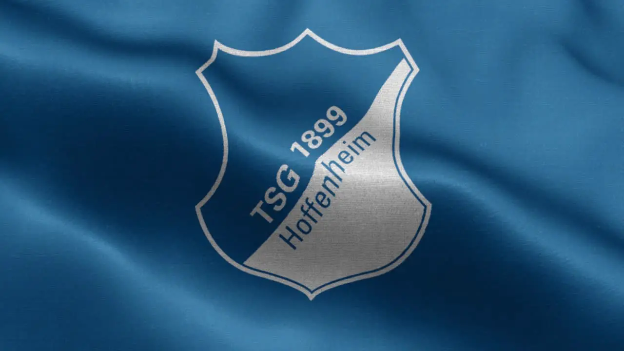 Blue 4k animated loop of a waving flag of the Bundesliga soccer team Hoffenheim