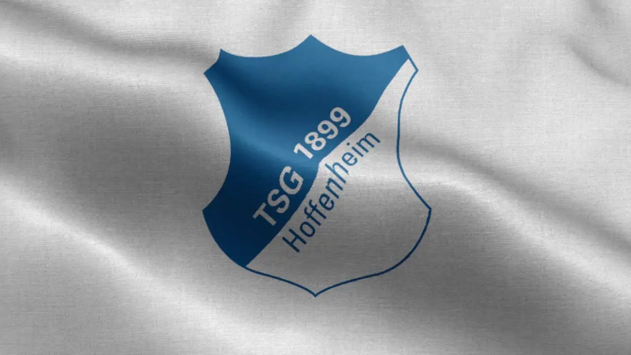 White 4k animated loop of a waving flag of the Bundesliga soccer team Hoffenheim