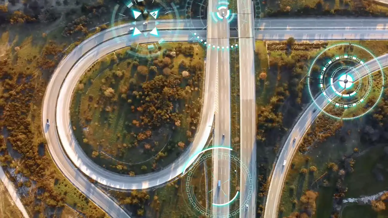 Autonomous Self Driving Cars Moving Through City Highway