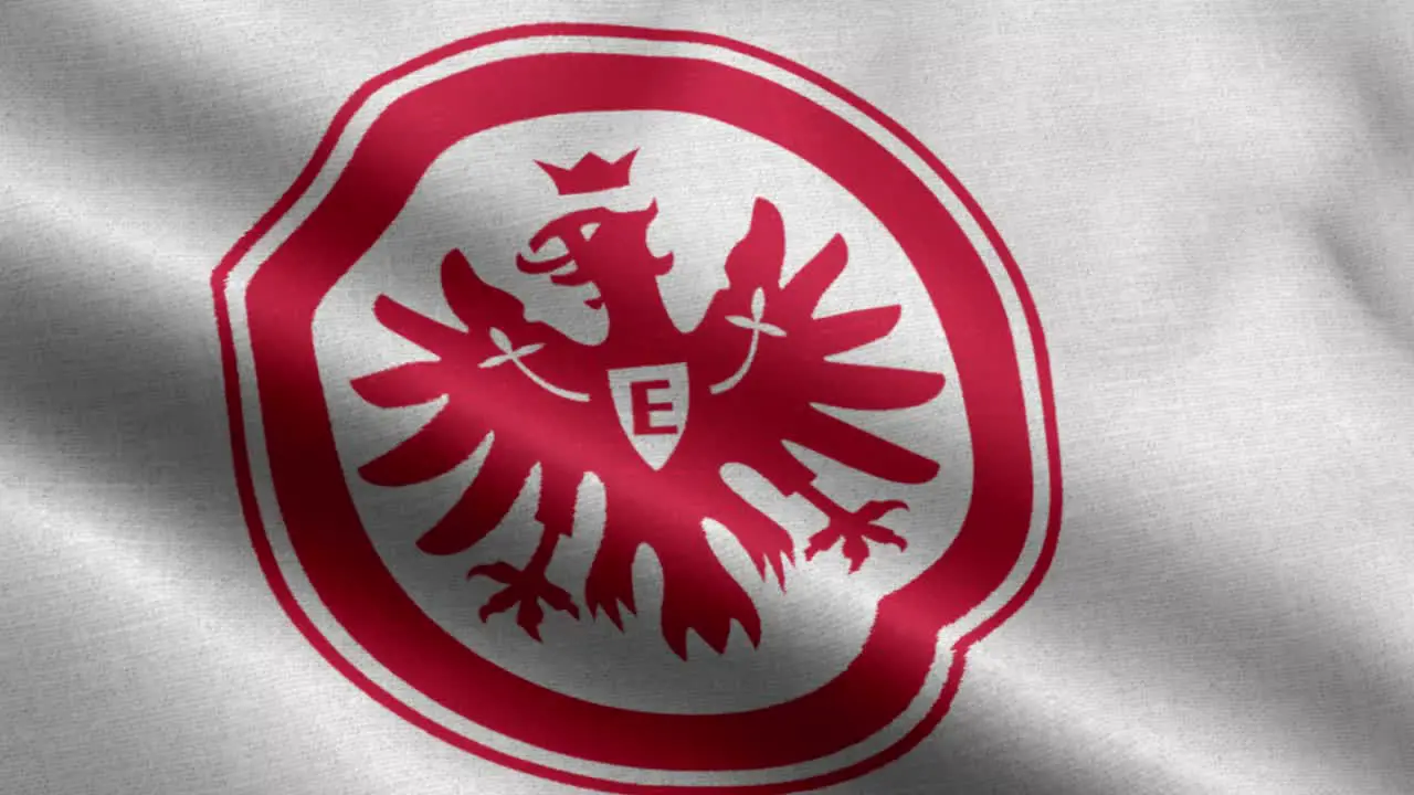 White 4k closeup animated loop of a waving flag of the Bundesliga soccer team Eintracht Frankfurt