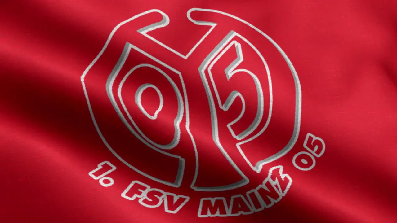 Red 4k closeup animated loop of a waving flag of the Bundesliga soccer team Mainz