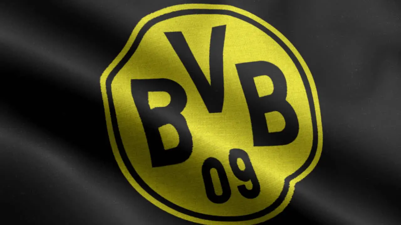 Black 4k closeup animated loop of a waving flag of the Bundesliga soccer team Borussia Dortmund