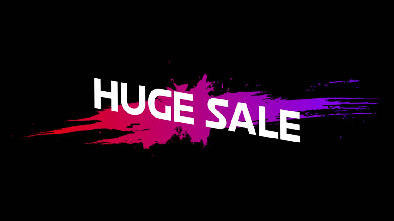 Words Huge Sale appearing in front of pink splash