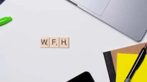 Stop Motion Business Concept Above Desk Wooden Letter Tiles Forming Acronym WFH