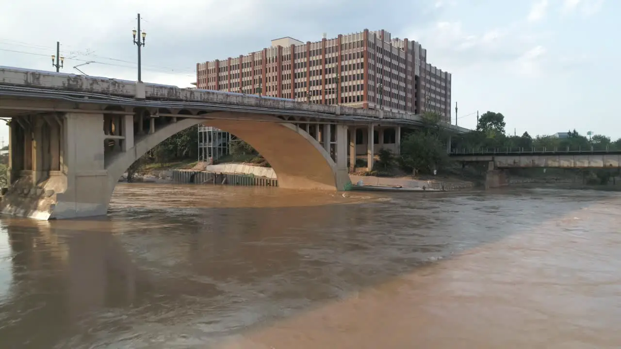 This video is about an aerial view of the Buffalo Bayou near downtown Houston