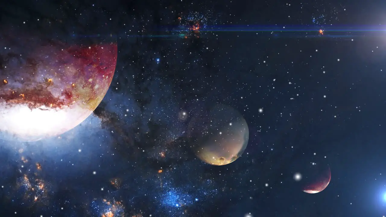 4k three planets moving in deep space