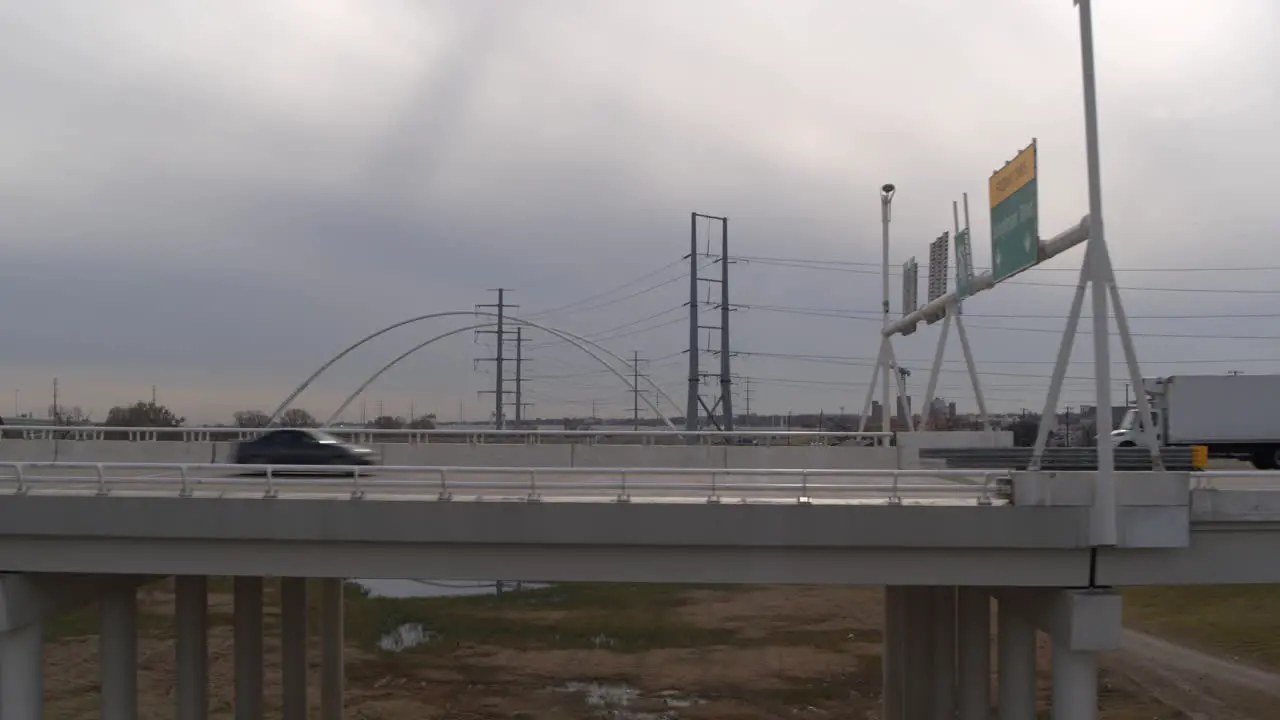 Cars traveling over the Margaret Hunt Hill Bridge in Dallas