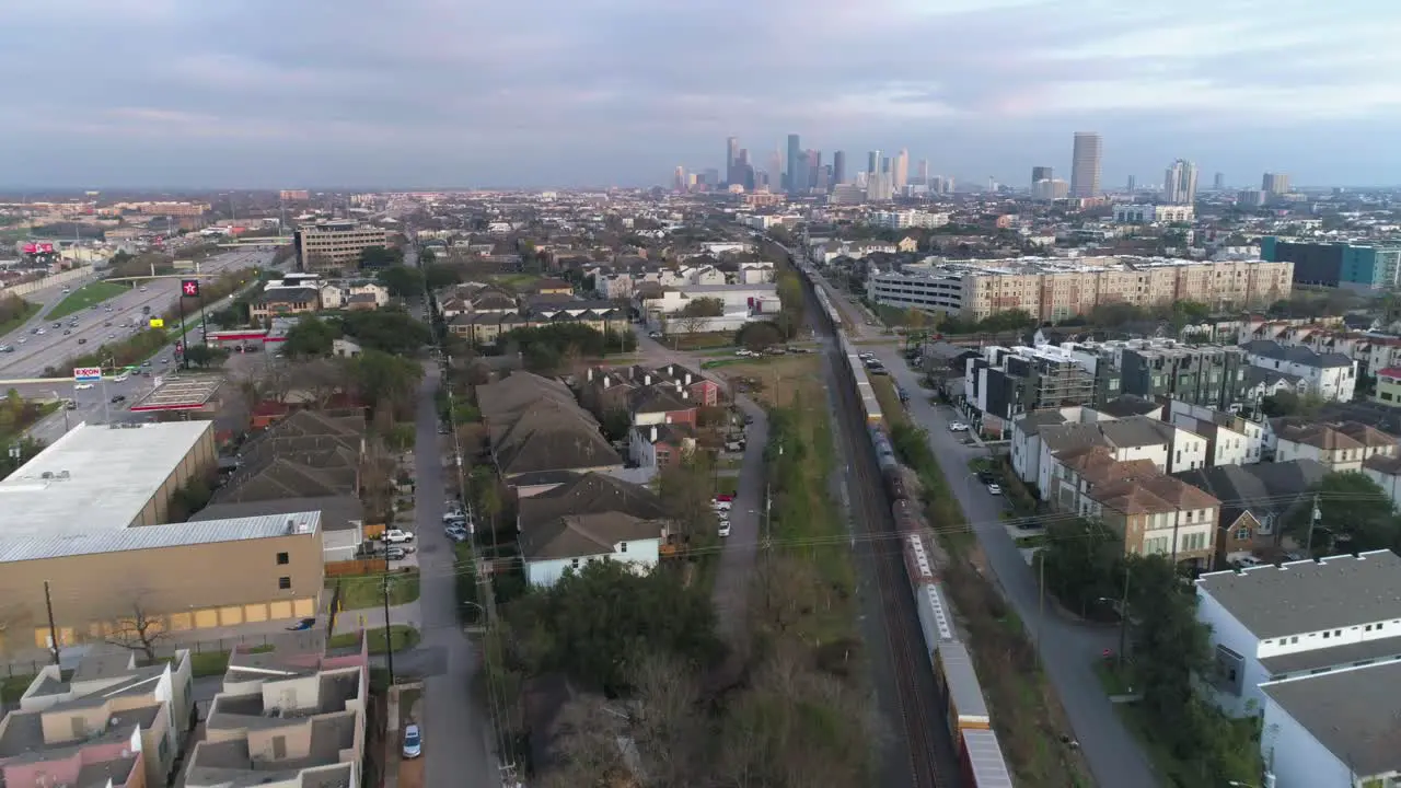 Aerial of city of Houston landscape with downtown Houston in background