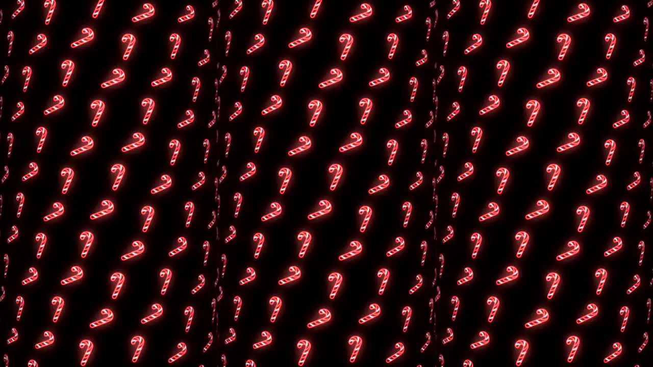 Neon Christmas Pattern Background of Candy Cane in Red White and Black Looping animation