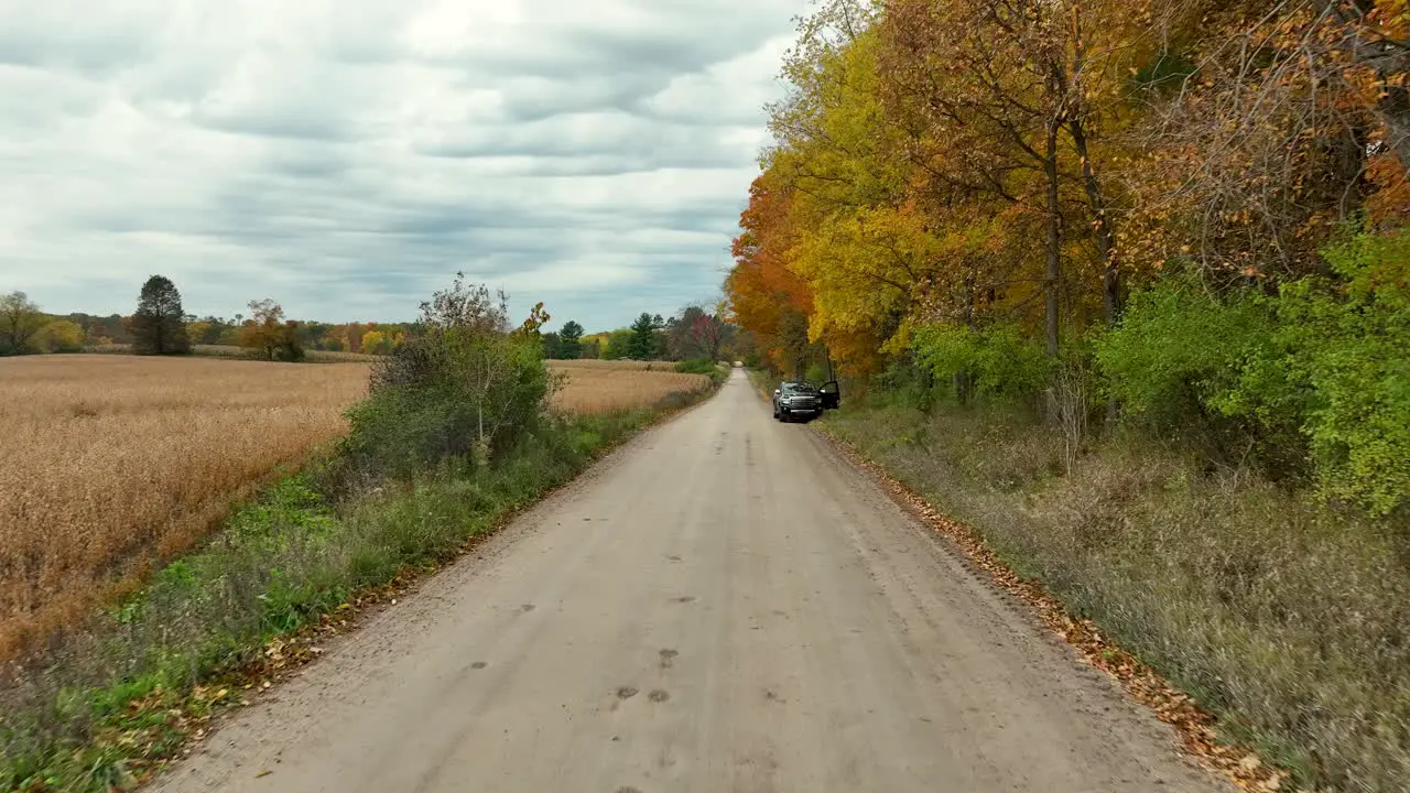 Tracking forward down a rural road in the country