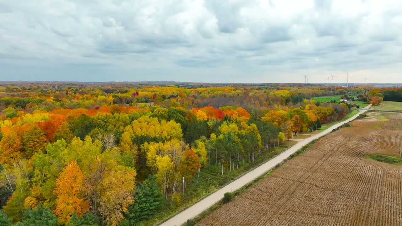 Overcast storm clouds over lush fall colors