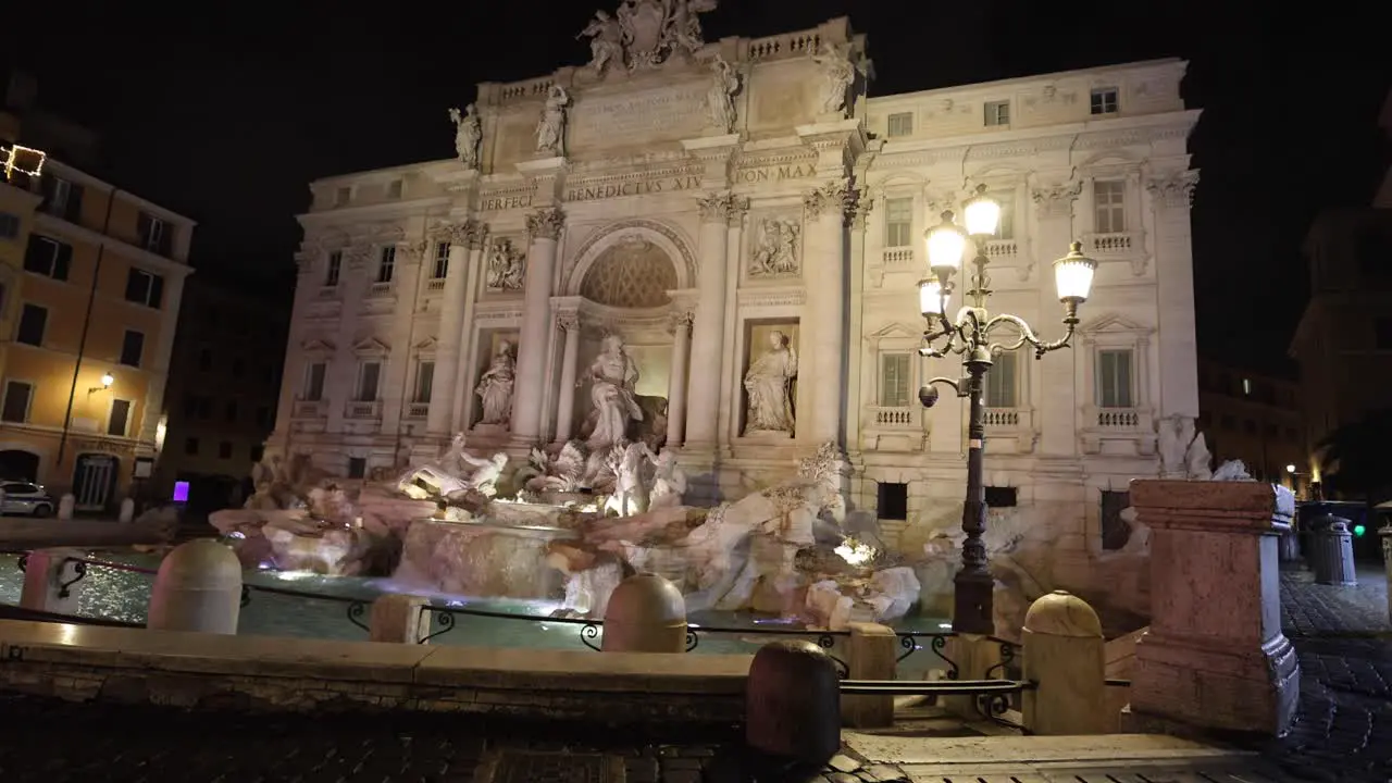 Rome night Trevi Fountain Side wide shot