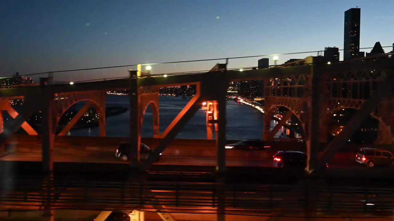 New York City tramway view hovering beside traffic on the Queensboro bridge