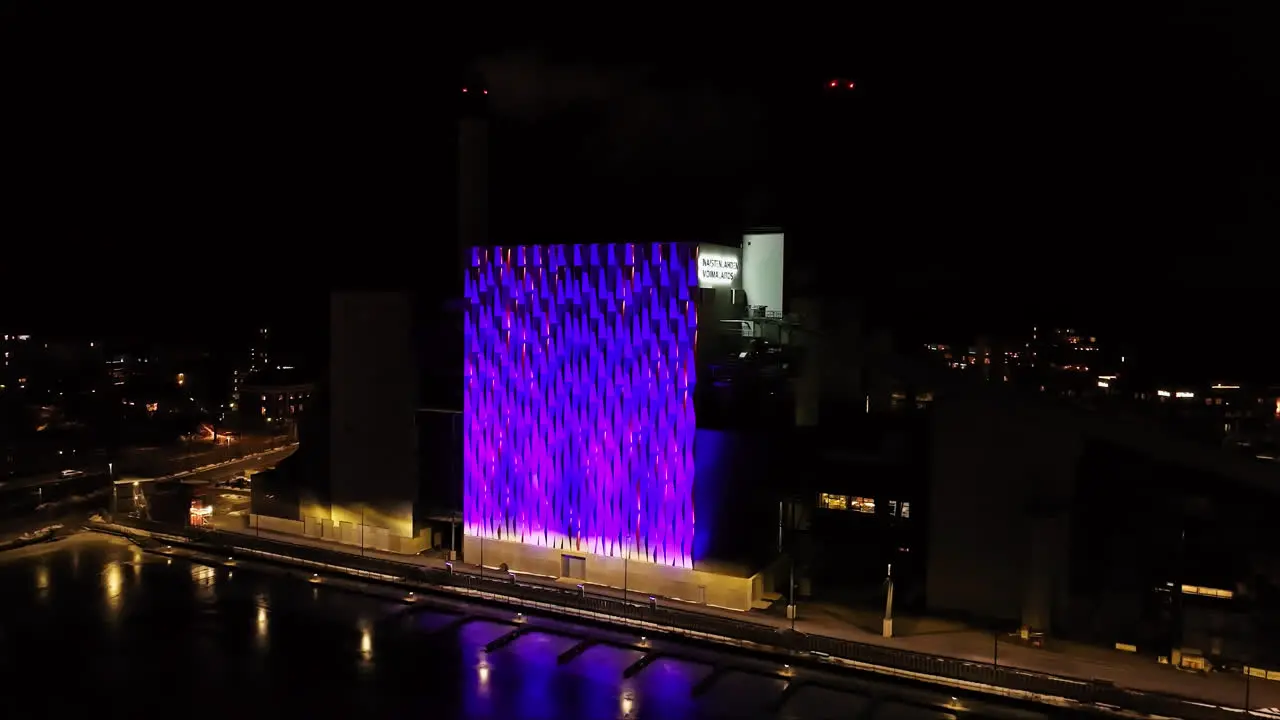 Aerial view towards the Naistenlahden voimalaitos NSL3 power plant night in Tampere Finland