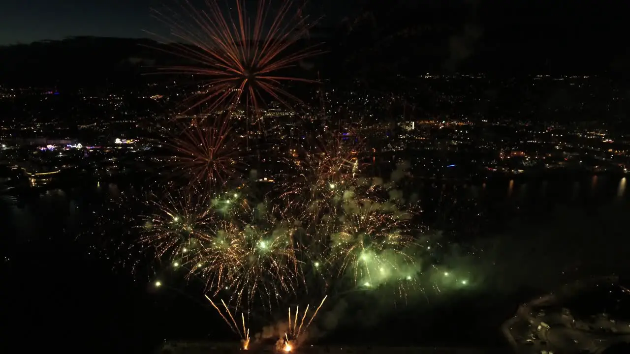 Stunning Aerial Drone footage of a firework display on Plymouth waterfront United Kingdom