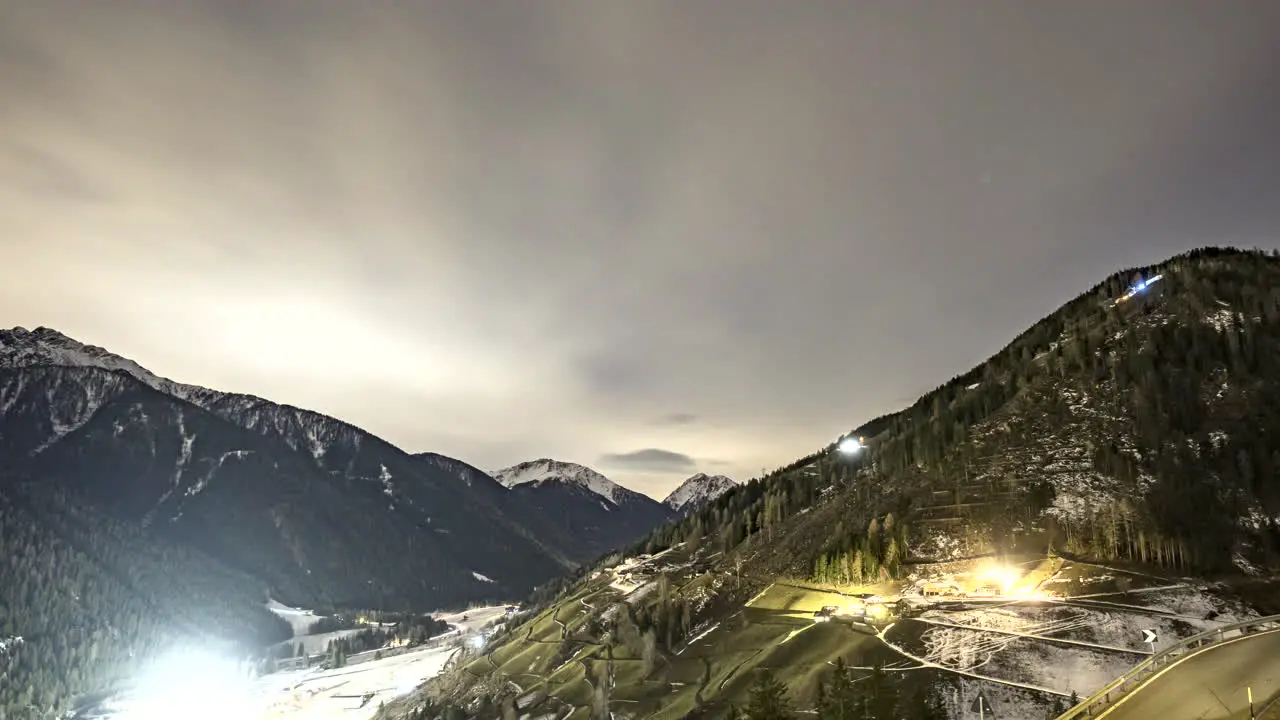 Time Lapse of Sankt Walburg in Ultental during a cloudy sunset and transition into night