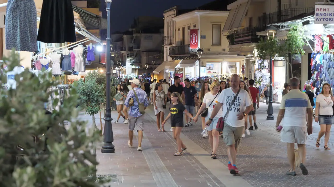 Crowd Of People On Bustling Market Street At Night In Chania Crete Greece