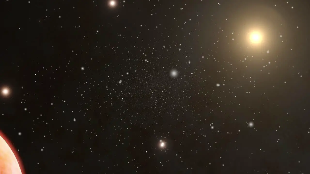 the planets scattered in the universe with bright stars in between