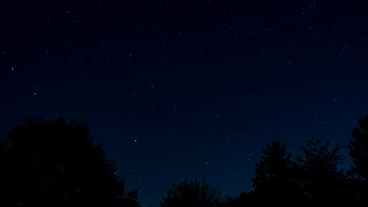 The beauty of the night sky and the stars rotating around the North Star with airplane streaks and meteors