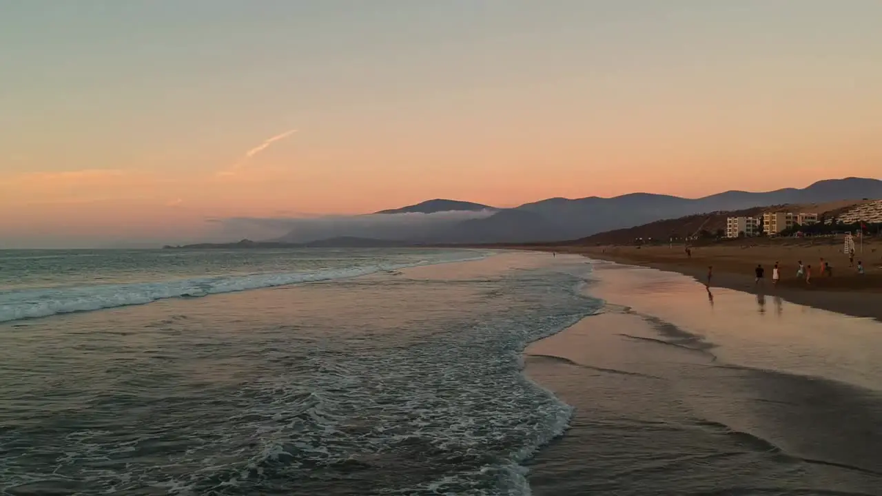 Shore on sunset aerial footage