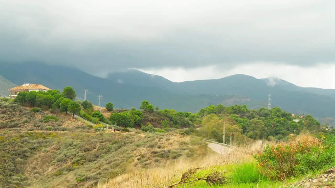 Foggy mountain landscape wide time lapse shot