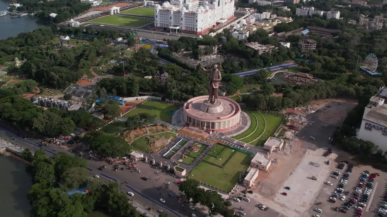 Cinematic footage of Hyderabad's most famous area the Ambedkar Statue and the Dr