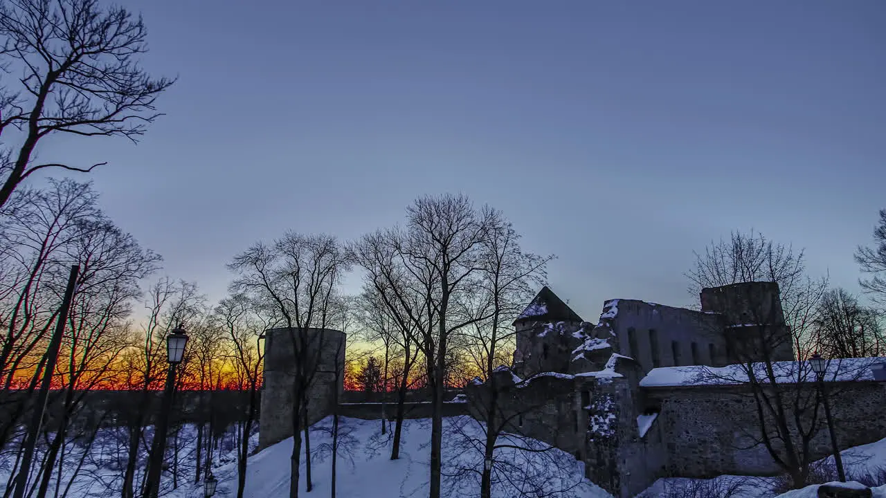 Winter Sunset Timelapse of Cesis Castle