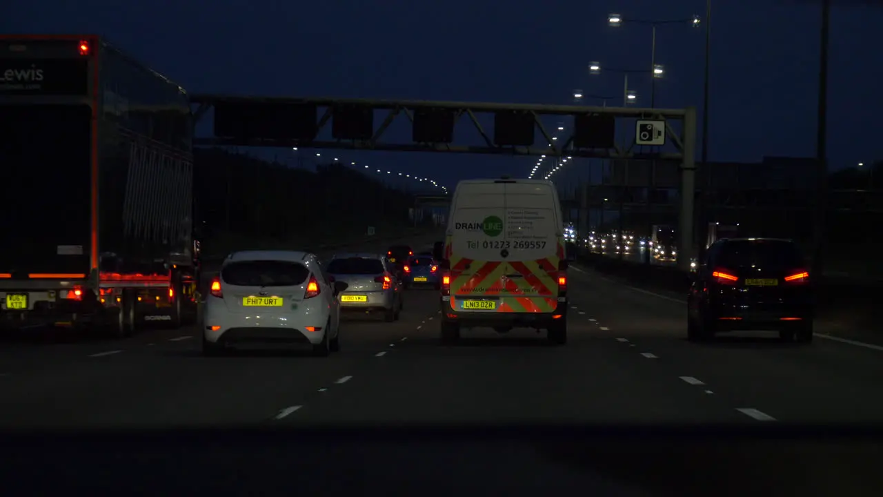 M1 Motorway Driving At Night In Traffic