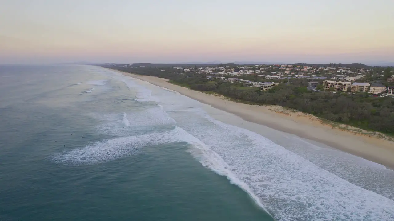 Scenic View Of Sunshine Beach With Foamy Waves Splashing On Sandy Shore In Queensland Australia drone shot