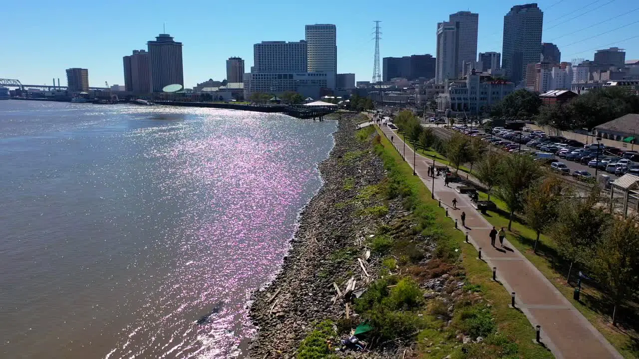 Moon walk along the Mississippi River in New Orleans