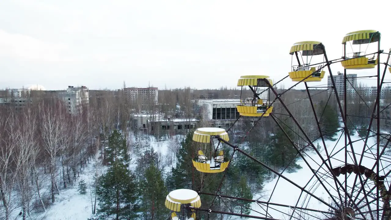 Abandoned Pripyat city in Chernobyl disaster exclusion zone in winter