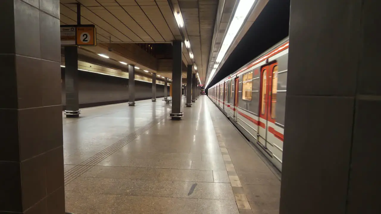 Metro Train Arriving on Empty Subway Station Platform Static View 60fps