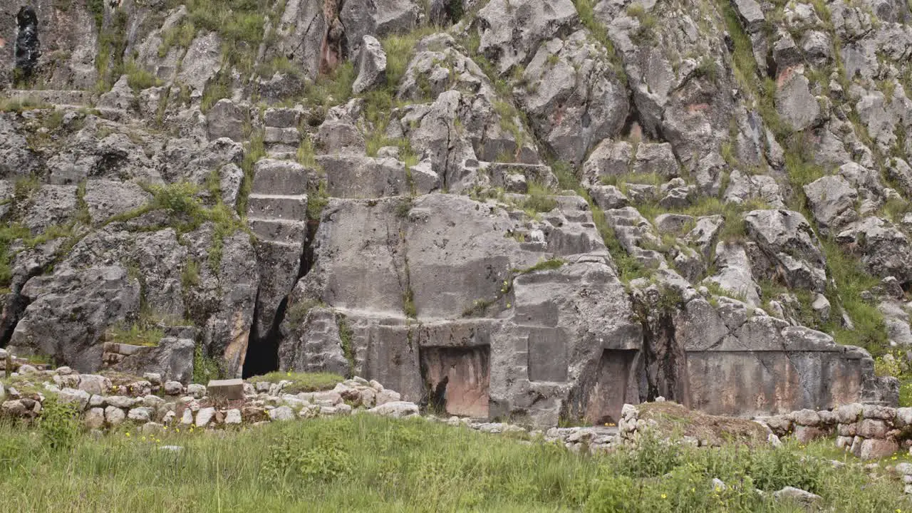 Incan rock structures and carved rock in Sun temple in Cusco Peru 4k 50fps