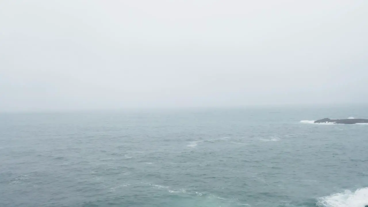 Seagull flying by the rocky mountain shoreline of Portugal aerial