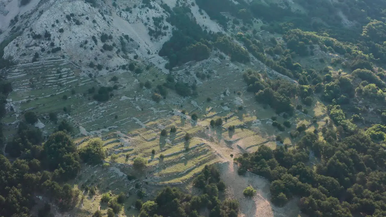 Aerial shot during the evening of the Moon Plateau mountain in Krk