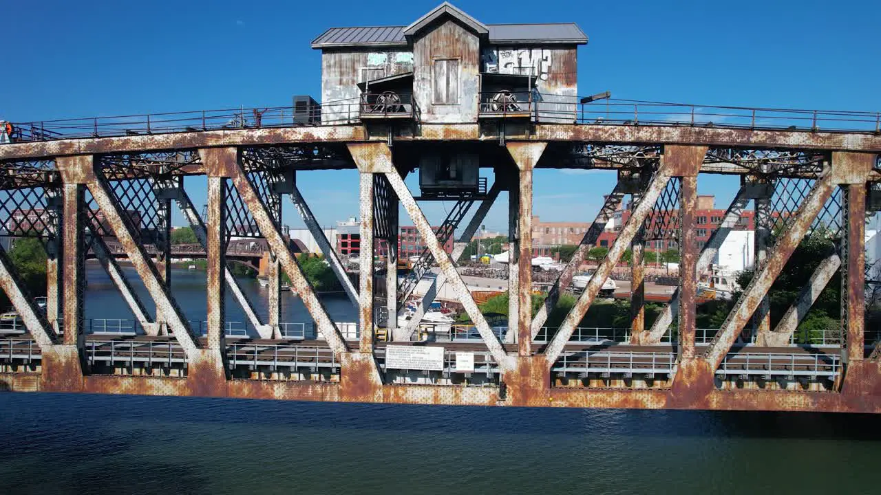 Rusty Old Train Bridge Over The Chicago River Drone