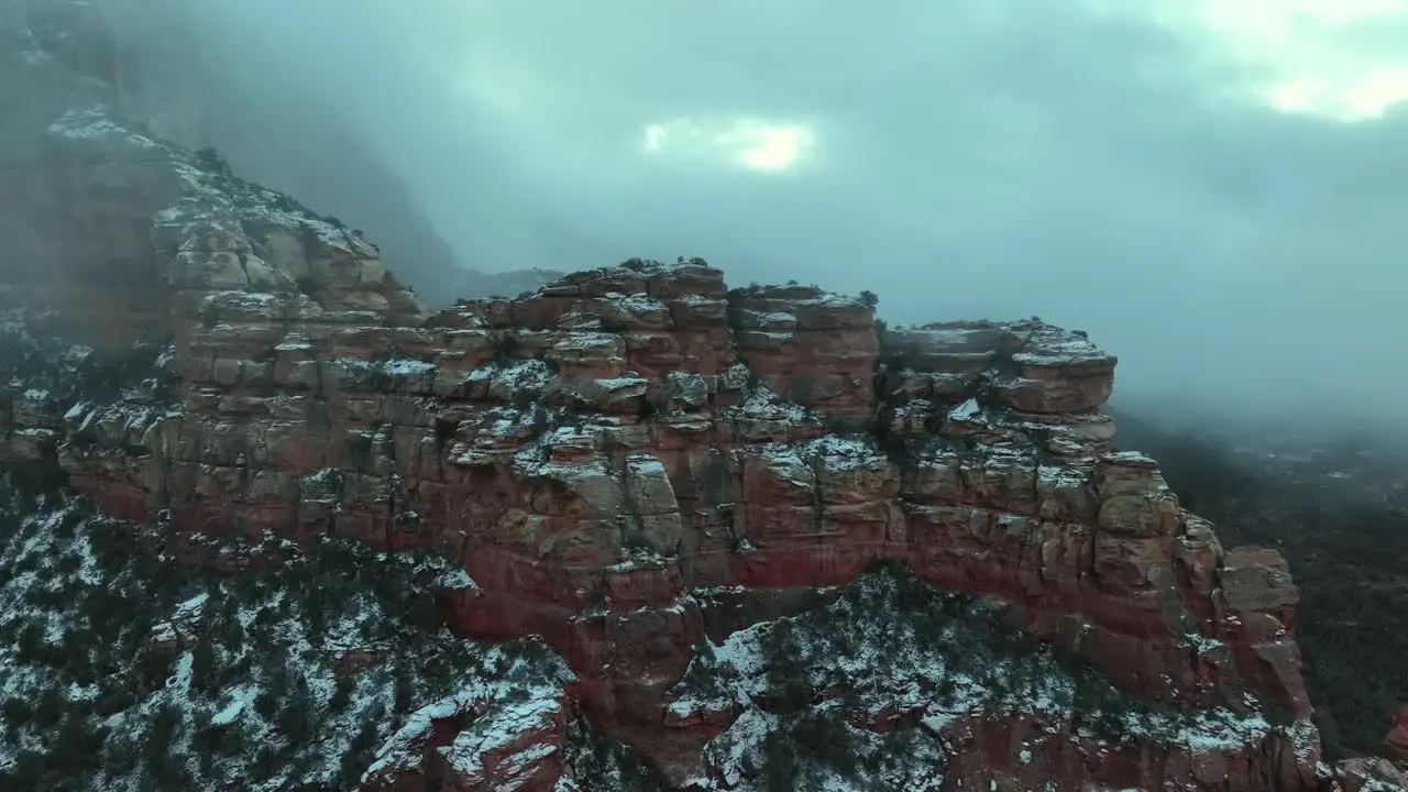 Foggy Landscape Over The Sedona Sandstones During Winter In Arizona USA