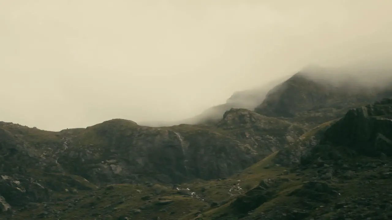 Clouds hover over the Snowdon peak