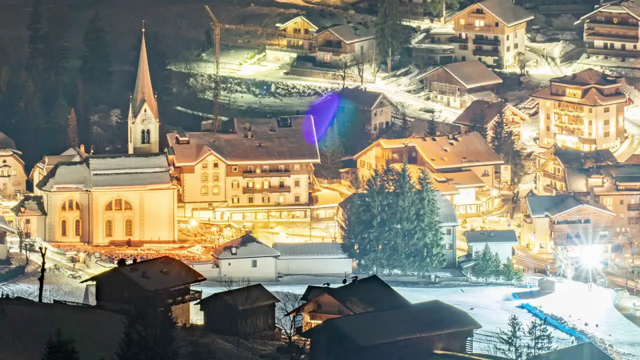 A full night timelapse view of the town center in Al Plan South Tyrol Italy