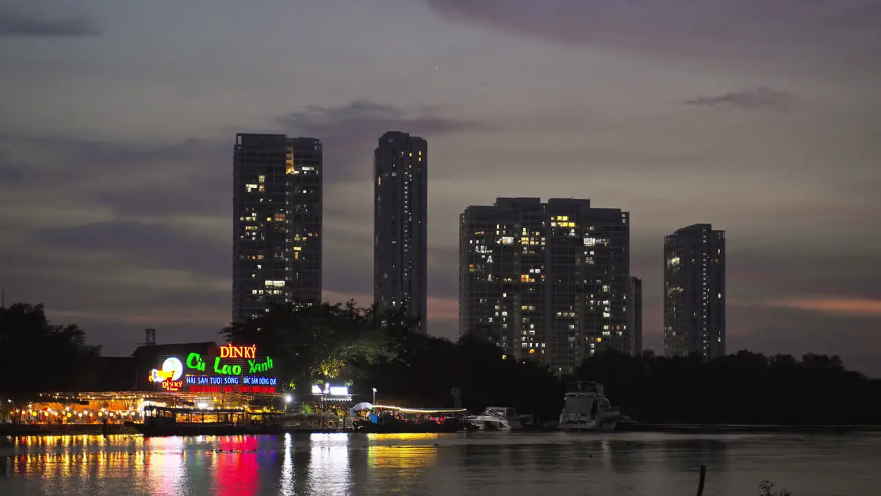 Twilight time illumination city riverside restaurant