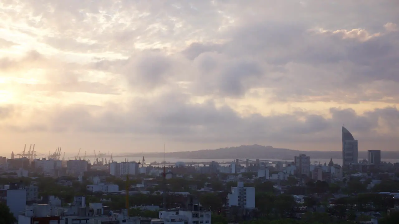 Day to night time lapse of fog rolling into Montevideo Uruguay port