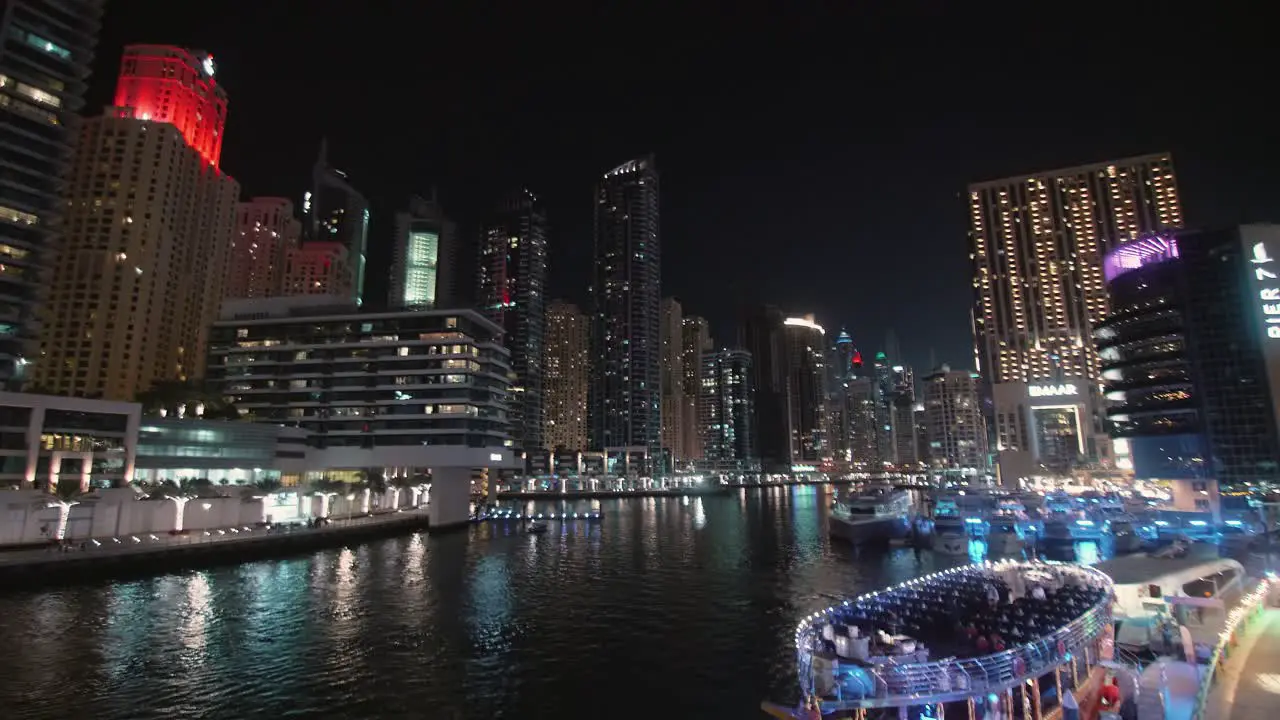 Night City View Over Canal With Skyscrapers