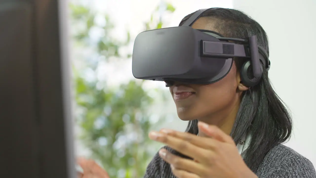 Woman Using VR Headset