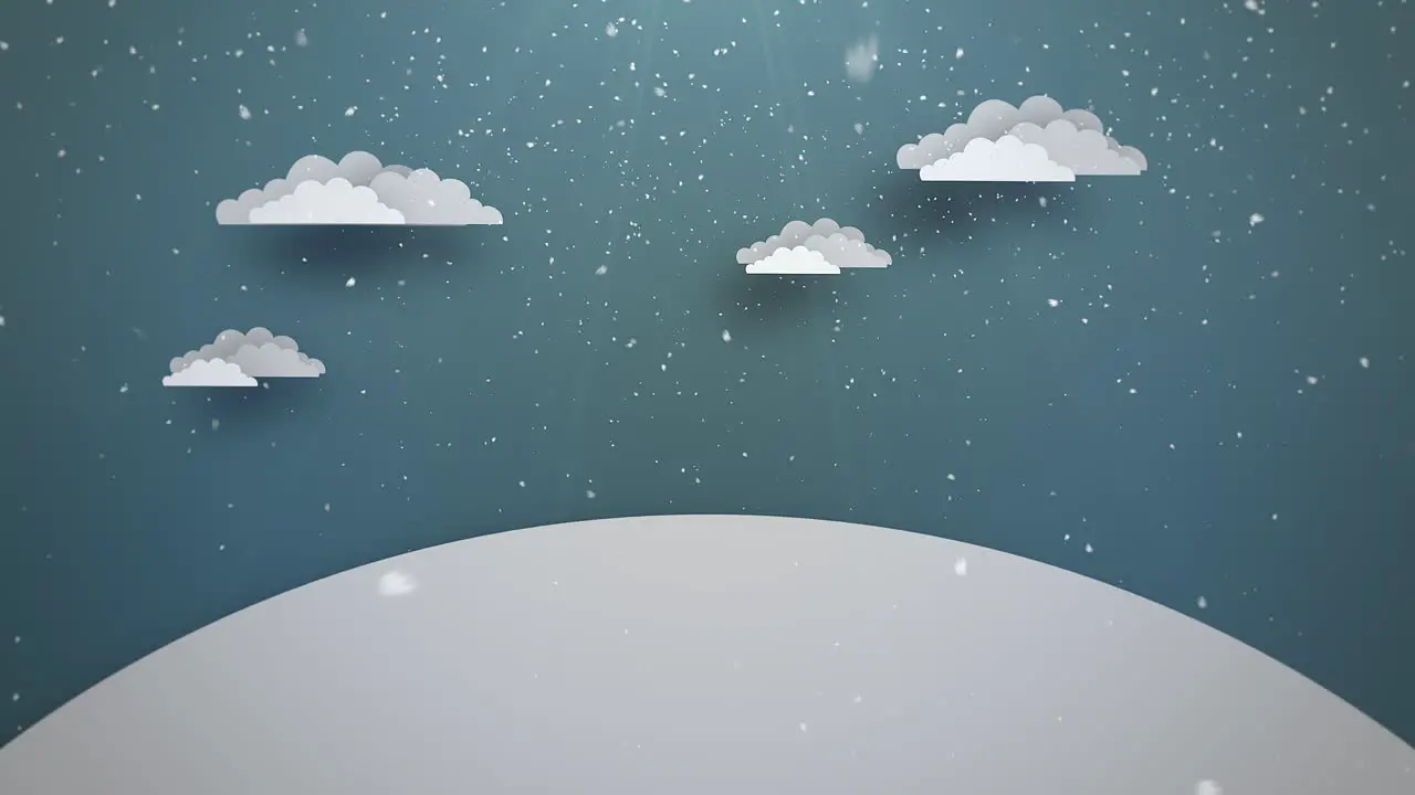 Animated close up blue sky with clouds and snowing landscape 1