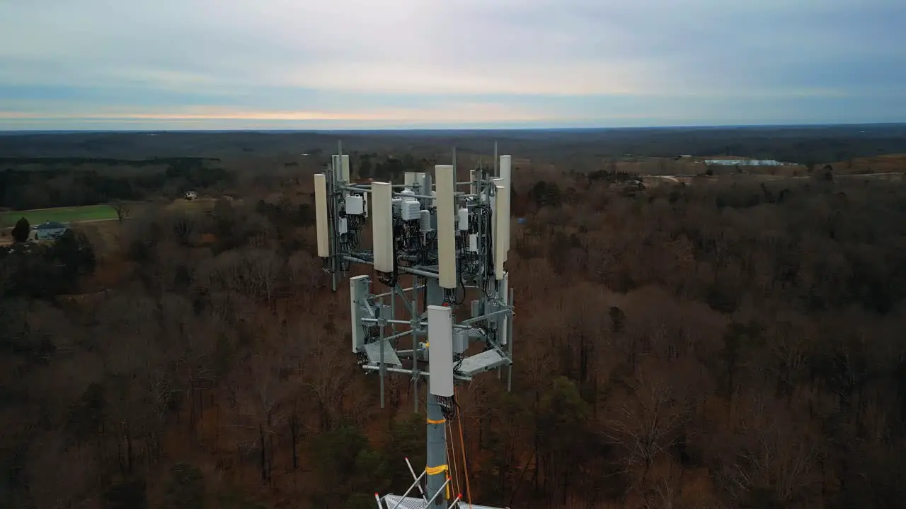 Aerial Shot Rotating Around Cell Phone Tower in Nature