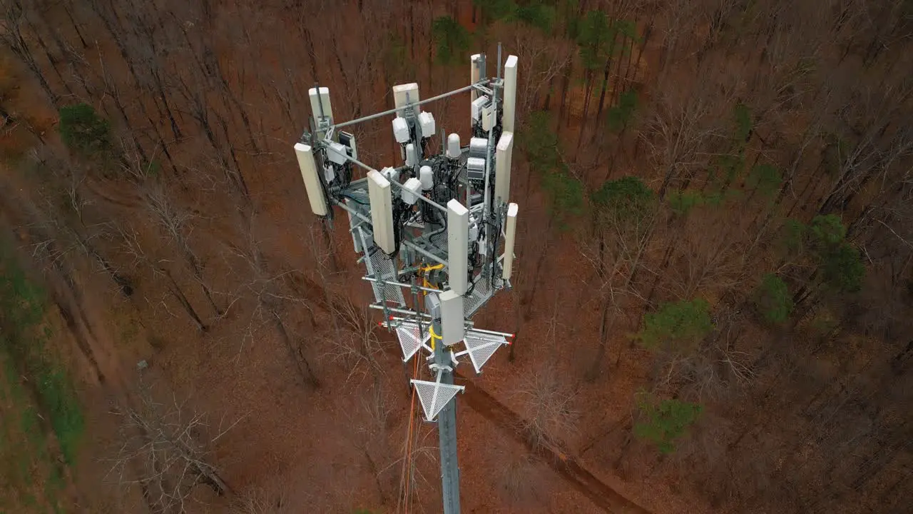 Aerial Top Down Shot of Cell Phone Tower in Forest